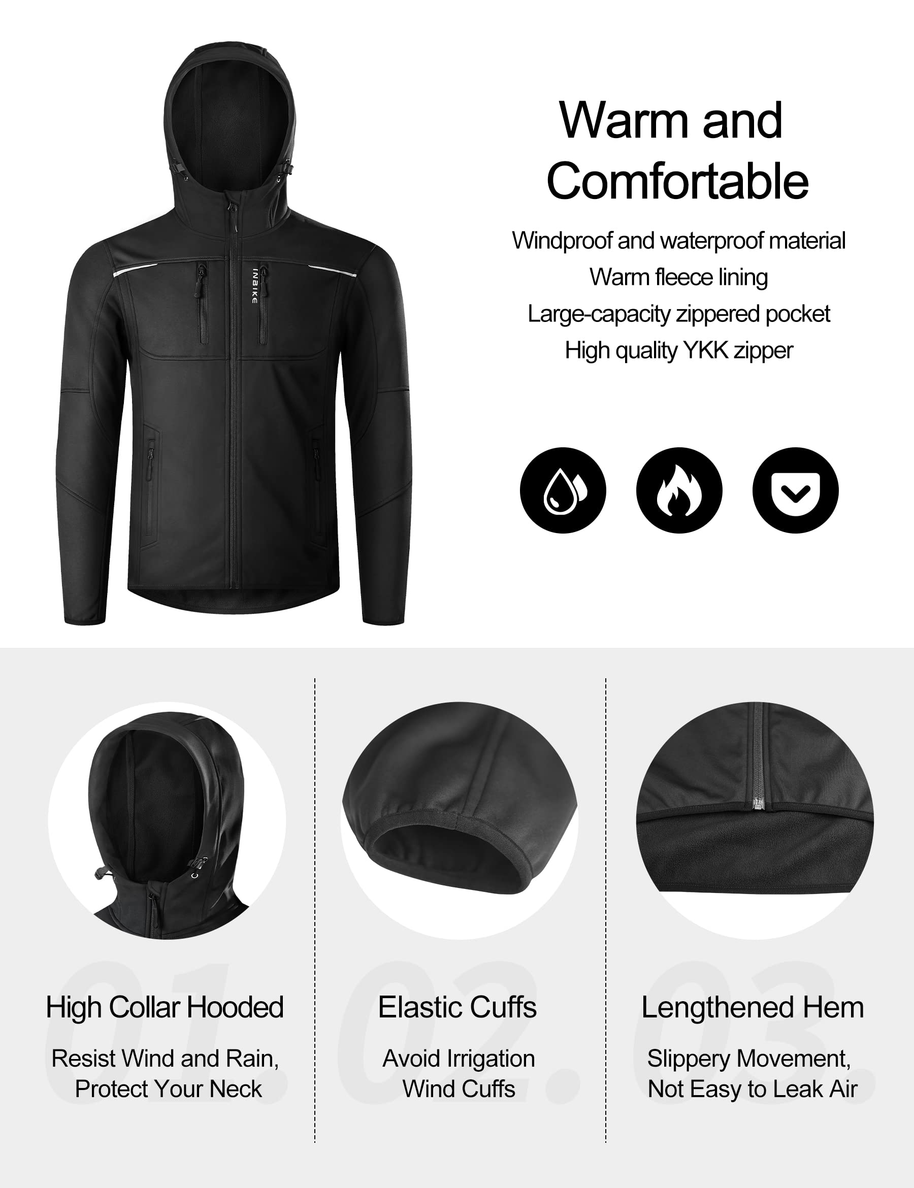 INBIKE Veste VTT Homme Hiver Softshell Polaire Coupe Vent Cyclisme Sport de Plein Air WJ607