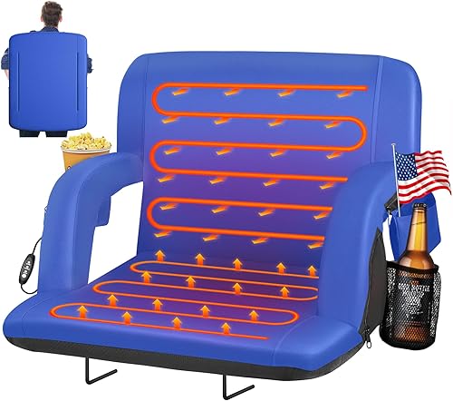 Miniatura 16 de HOPERAN 2 asientos de estadio con doble calefacción para gradas con soporte trasero, cojín ancho de 25 pulgadas, asiento de gradas portátil extra