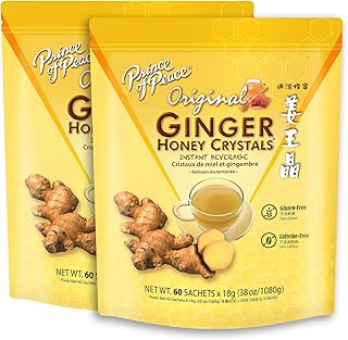 Prince of Peace Ginger Honey Crystals Family Value Size 60 Sachets Instant Hot or Cold Beverage Easy to Brew – Caffeine and Gluten Free – Real Ginger 38oz (1080g), Twin Pack (Pack of 2) (Original)