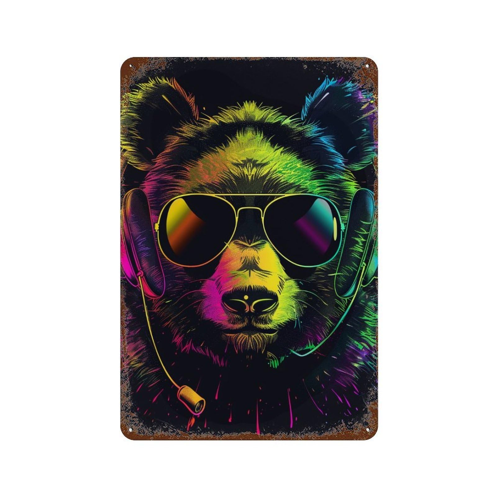 Garage Style Colorful Monkey DJ Headphones Art Distressed Metal Wall Sign 11.8"x7.9", Rustic Home Decor for Bar And Workshop