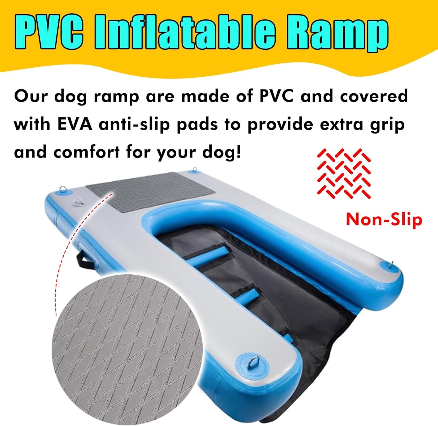 Lightweight & Portable Dog Ramp for Pontoon Boat in Water, High Visibility Dog Pool Ramps Non-Slip/Pet Boarding Platform, Inflatable Floating Ramp Plank Ladder(Black)