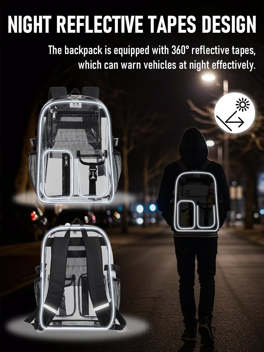 Clear Backpack Heavy Duty for Women Men Boys Girls, Large Clear Bookbag See Through Backpack for School College