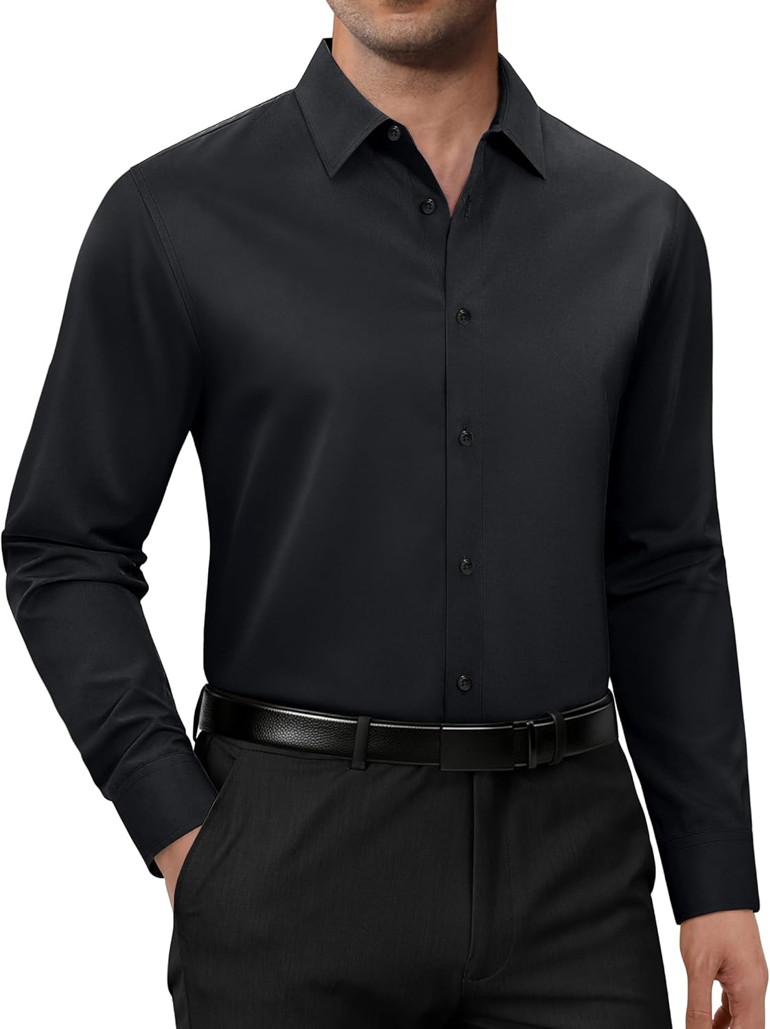 Alimens & Gentle Mens Dress Shirts Long Sleeve 4 Way Stretch Solid Collared Button Down Shirt Regular Fit Formal Business