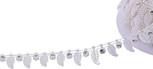 Miniatura 2 de KAOYOO Cadena con cuentas de diamantes de imitación de 10 yardas con plumas de marfil para decoración de bodas, bricolaje, manualidades, costura en