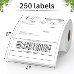 FungLam 4-x6-- Des étiquettes d'expédition thermique directe, papier d'étiquetage thermique perforé, 250 Etiquettes/Roll, compatibles avec JADENS, iDPRT,MUNBYN et des imprimantes Rollo