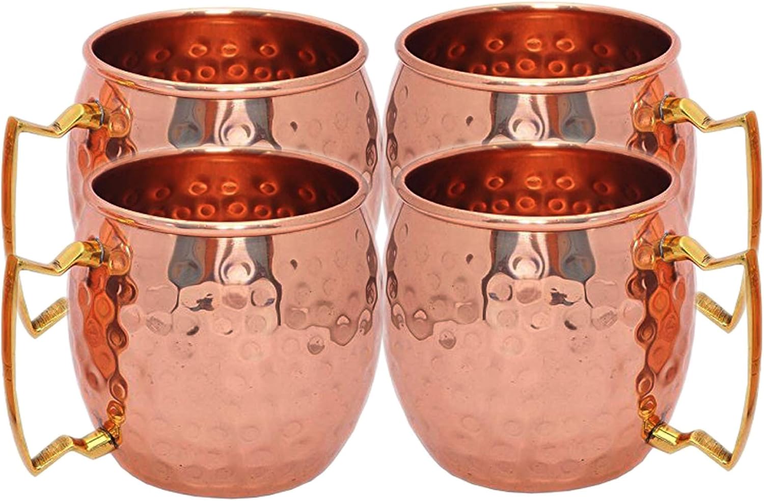 PARIJAT HANDICRAFT Set of 4 copper moscow mule mugs authentic and solid cups glasses hammered finished capacity- 16-Ounce