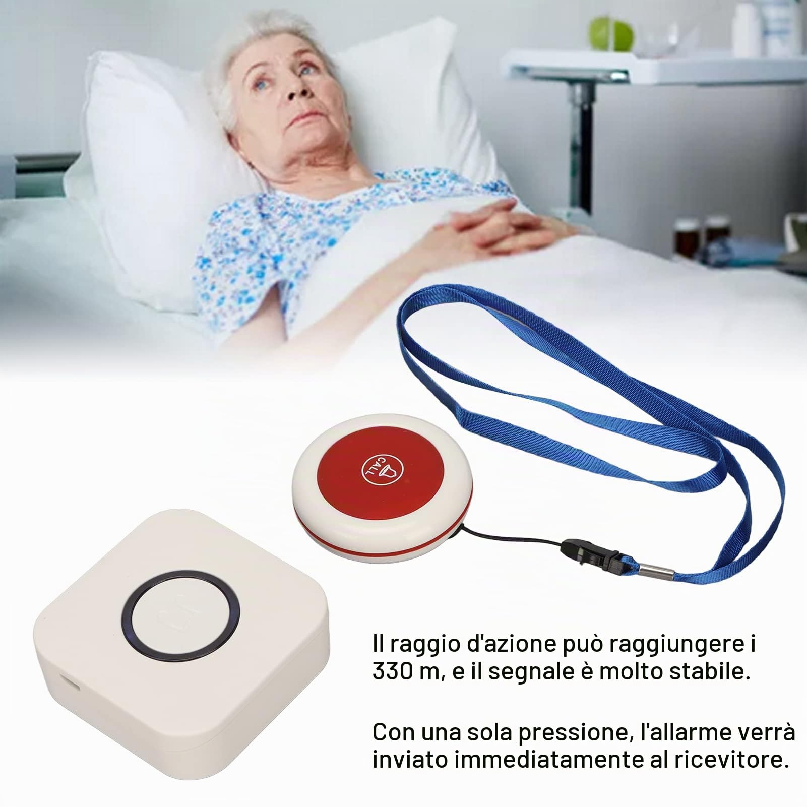 Caregiver Pager di Chiamata Infermiera Wireless Pulsante di Chiamata di Allarme Wireless 900+ Piedi per Anziani Paziente Anziano Ospedale Domiciliare
