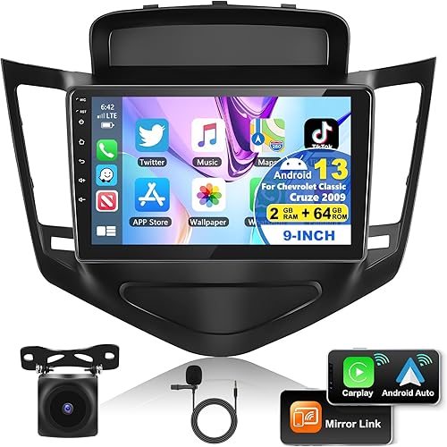 8Core 2+64G Estéreo de coche para Chevrolet Chevy Cruze 2009 2010 2011 2012 2013 2014 2015 con Carplay Android Auto, 9 pulgadas IPS pantalla táctil