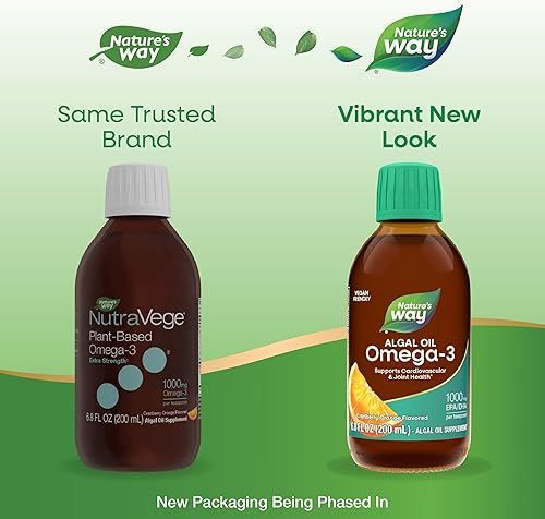 Miniatura 2 de Nature's Way NutraVege Omega-3 a base de plantas extra fuerte**, salud ocular, corazón y cerebro*, líquido con sabor a naranja arándano, 6.8 onzas