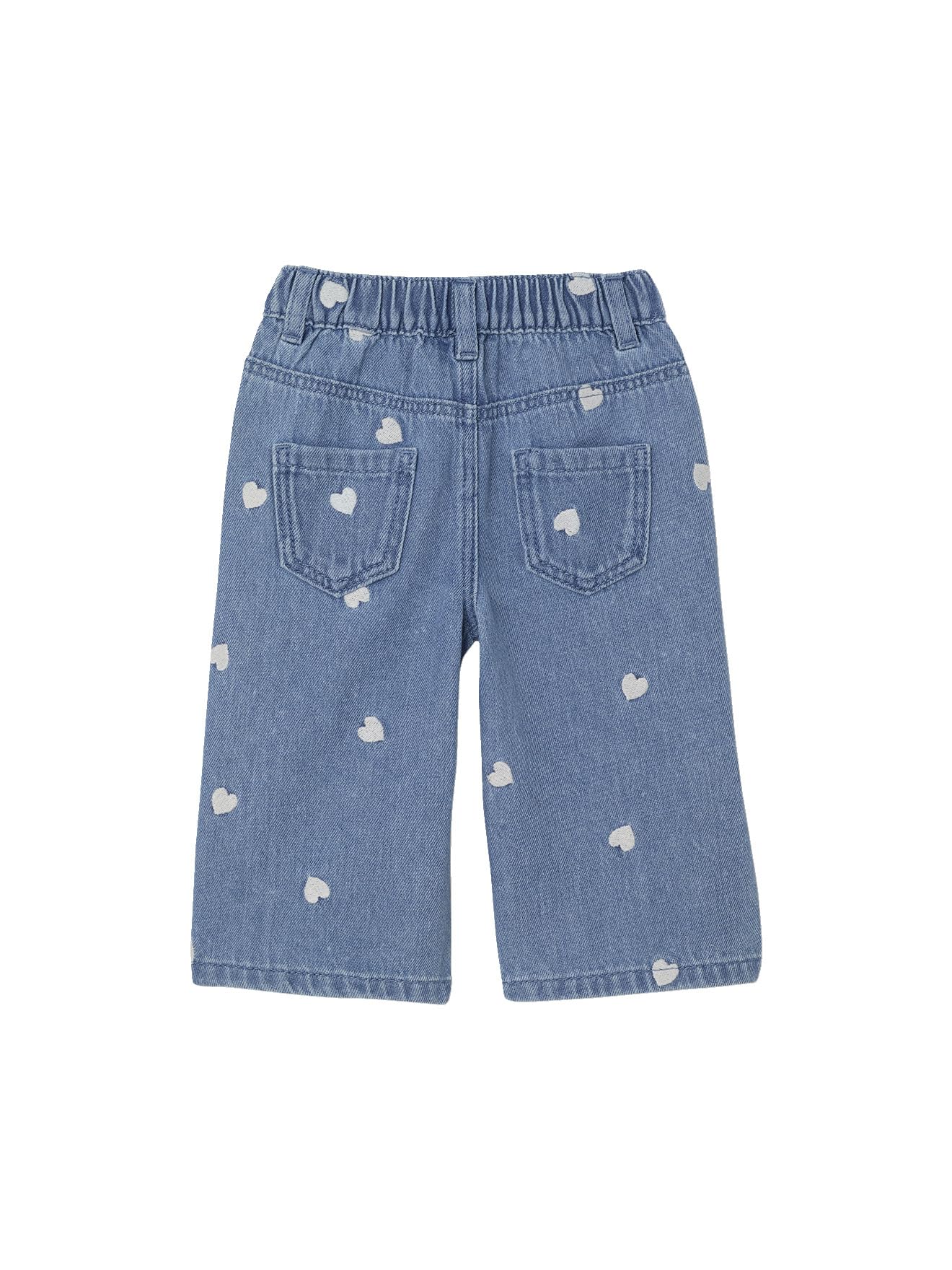Vertbaudet Weite Baby Jeans mit Herzstickereien, Dehnbund