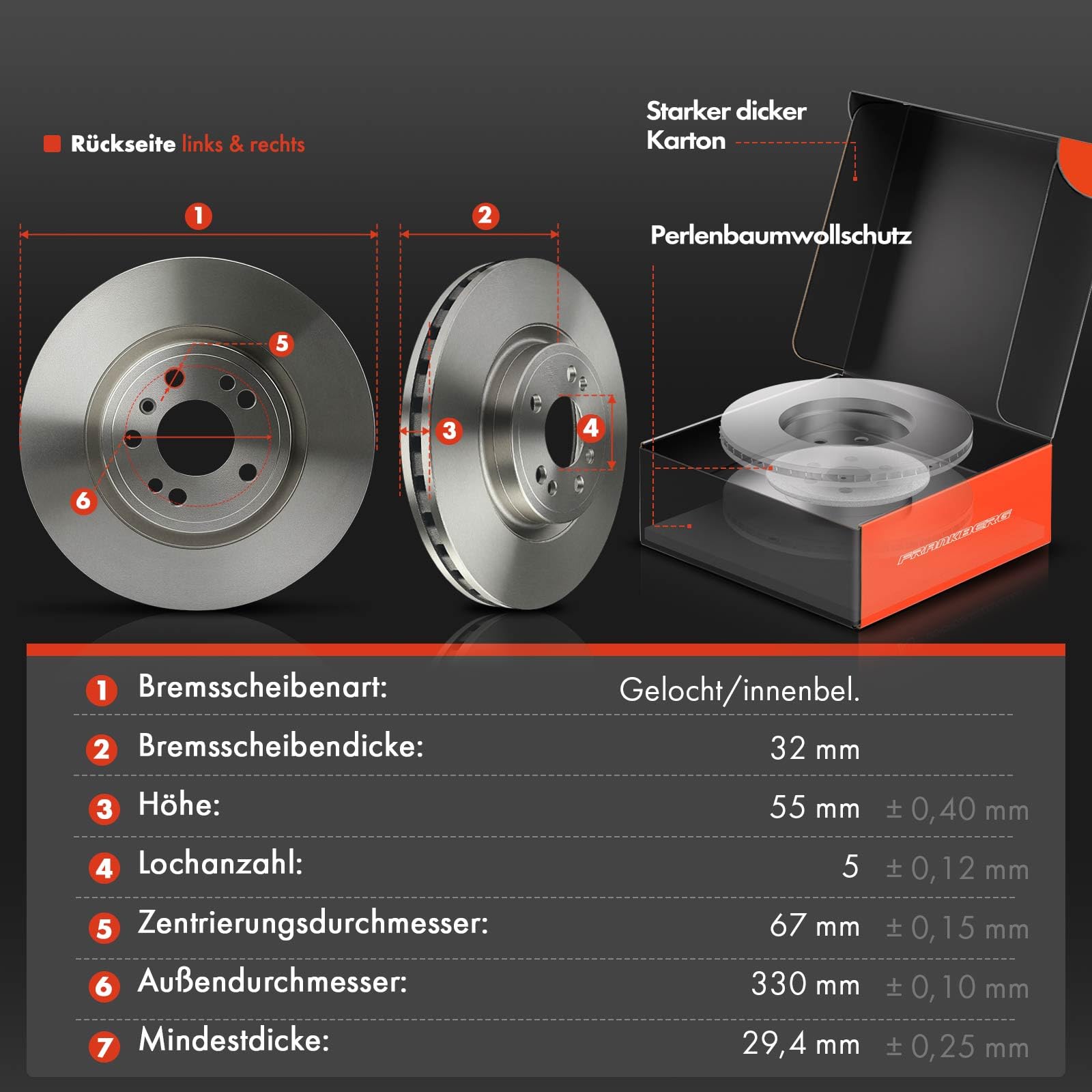 Frankberg 2 disques de frein + 4 plaquettes de frein pour l'essieu avant