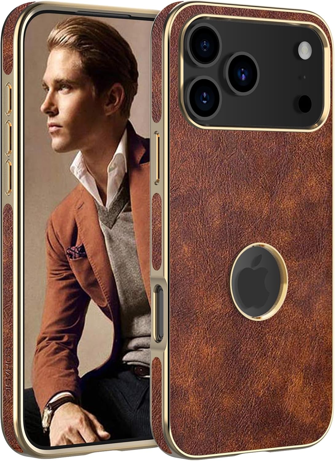 LOHASIC for iPhone 17 Pro Max Case, Vintage Leather Aesthetic Design, Slim Luxury PU Soft Non-Slip Grip Protective Case, Men Women Phone Cover for iPhone 17 Pro Max 6.9" (2025) - Brown