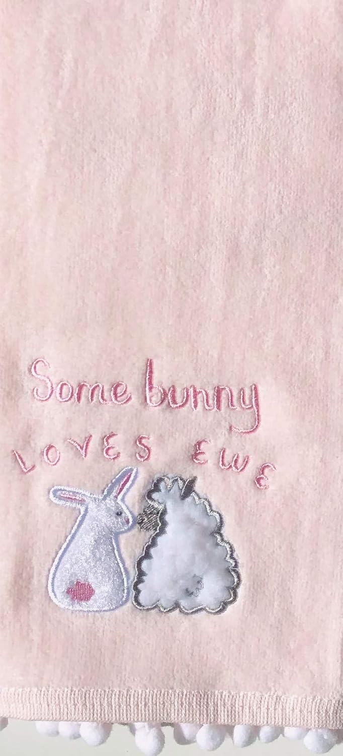 Some Bunny Loves Ewe - Celebrate Easter Spring 2-Piece Embroidery Bunny Cotton Hand Towels, Blue