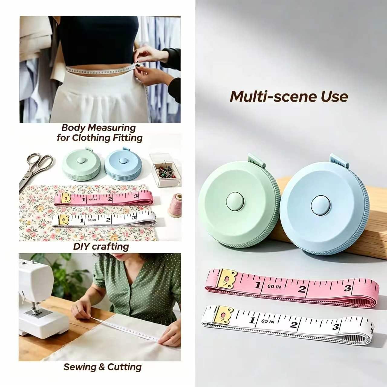 Macaron Color-Coded Tape Measure 4 Pack, 60" 150cm Soft Body Measuring Tape Set, Dual Scale Inch/cm, Push-Button Retractable & Cloth Ruler for Dressmaking, Knitting, Sewing & Fashion Crafting