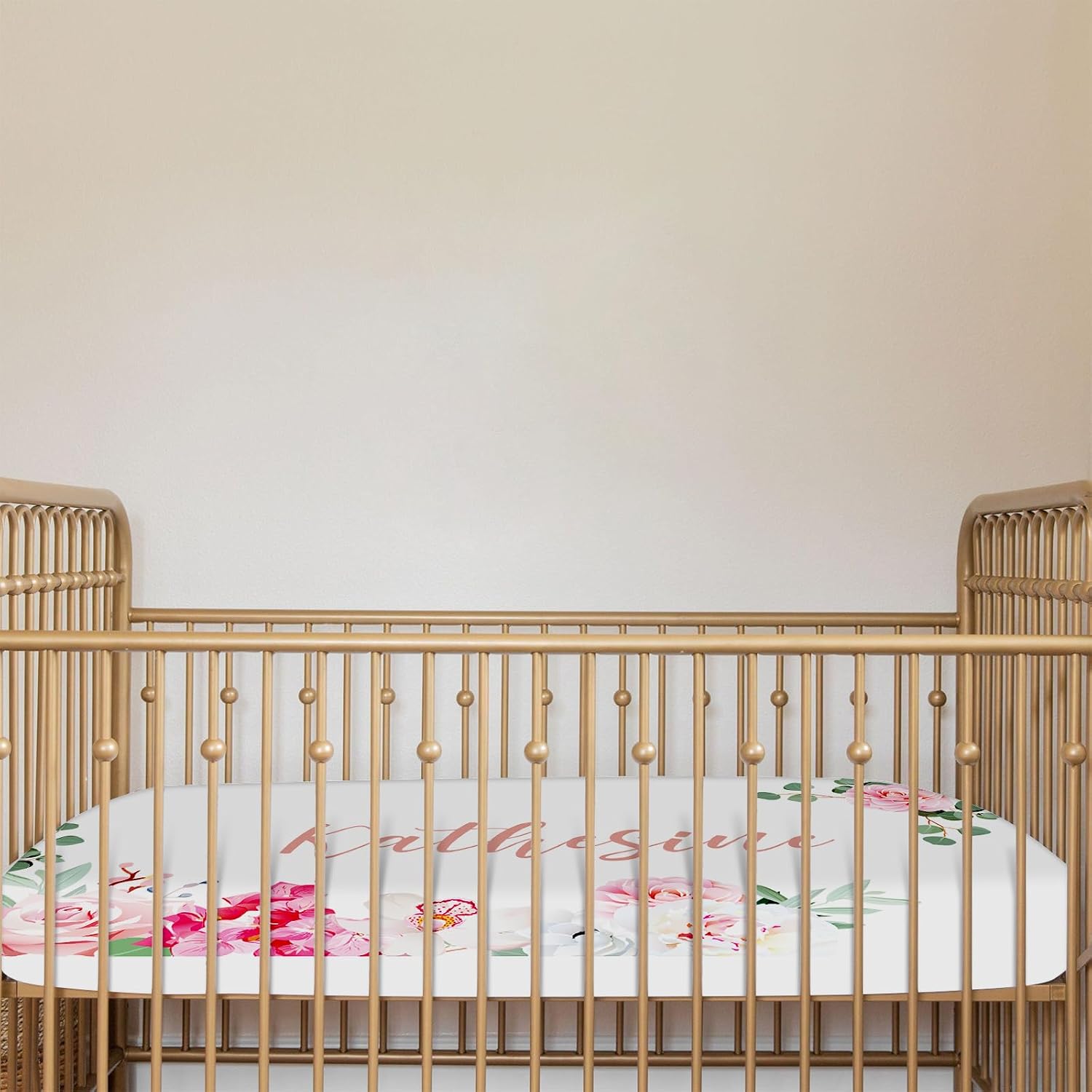 KAINSY Personalized 2 Piece Fitted Crib Bedding Sheet with Name, Crib Mattress Sheets for Baby Boys Girls, Mini Nursery Crib Sheet Gifts for 0-3 Years Infant Baby,Pink Printing
