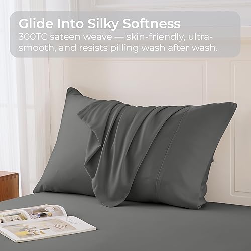 Miniatura 4 de GOKOTTA Juego de 2 fundas de almohada de bambú tamaño King, reversibles y con cierre de sobre para personas que duermen con calor y sudores