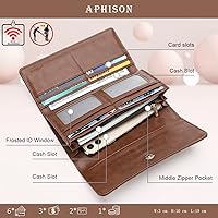 Vista 86 de Aphison - Cartera larga de cuero suave RFID para mujer, con caja de regalo