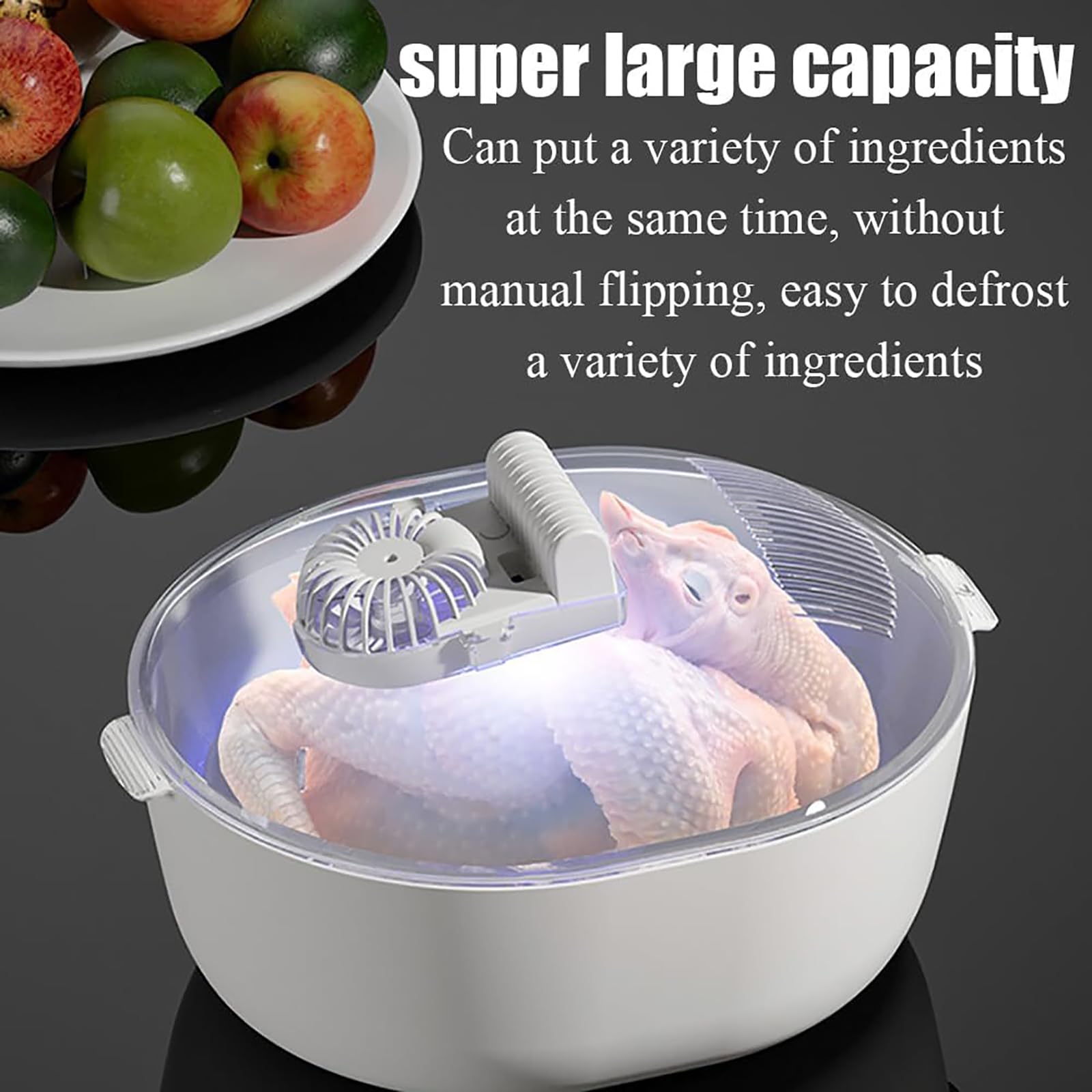 Rechargeable Cordless Fast Thawing Plate, Defrosting Tray for Frozen Meat with Timer, Durable ABS and PP Materials, 3D Surrounding Defrosting Rapid and Safer, for Home Cook, Barbecue