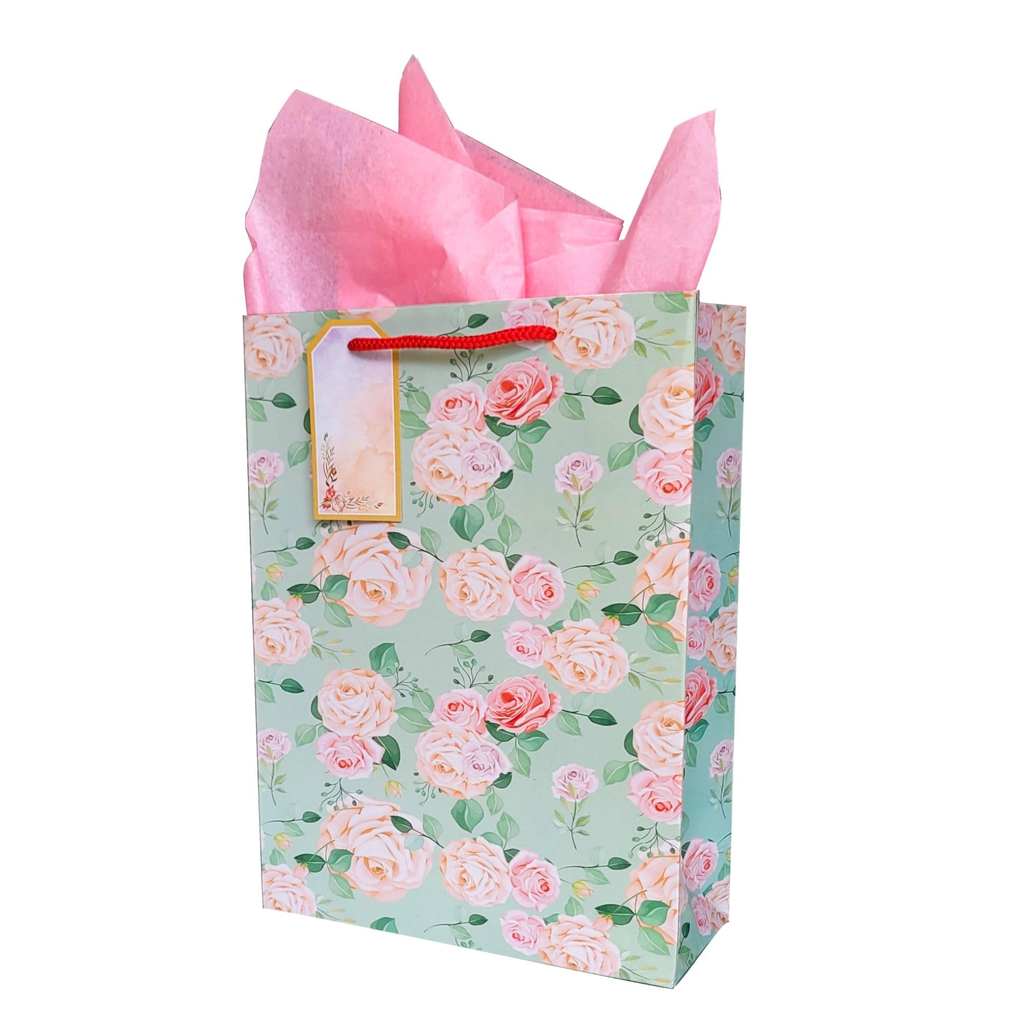Gift Bags - Paper Bags for Return Gifts | Green Gift Bag |Paper Gift Bag |Medium Carry Bags for Gifting |Paper Bags -Goodie Bags with Tissue Paper and Thank You Card Gift Tag |Pack of 10 |Size 12x9x3.5 inches By Flora Paperbags (B09BG4MK5G) Amazon Price History, Amazon Price Tracker