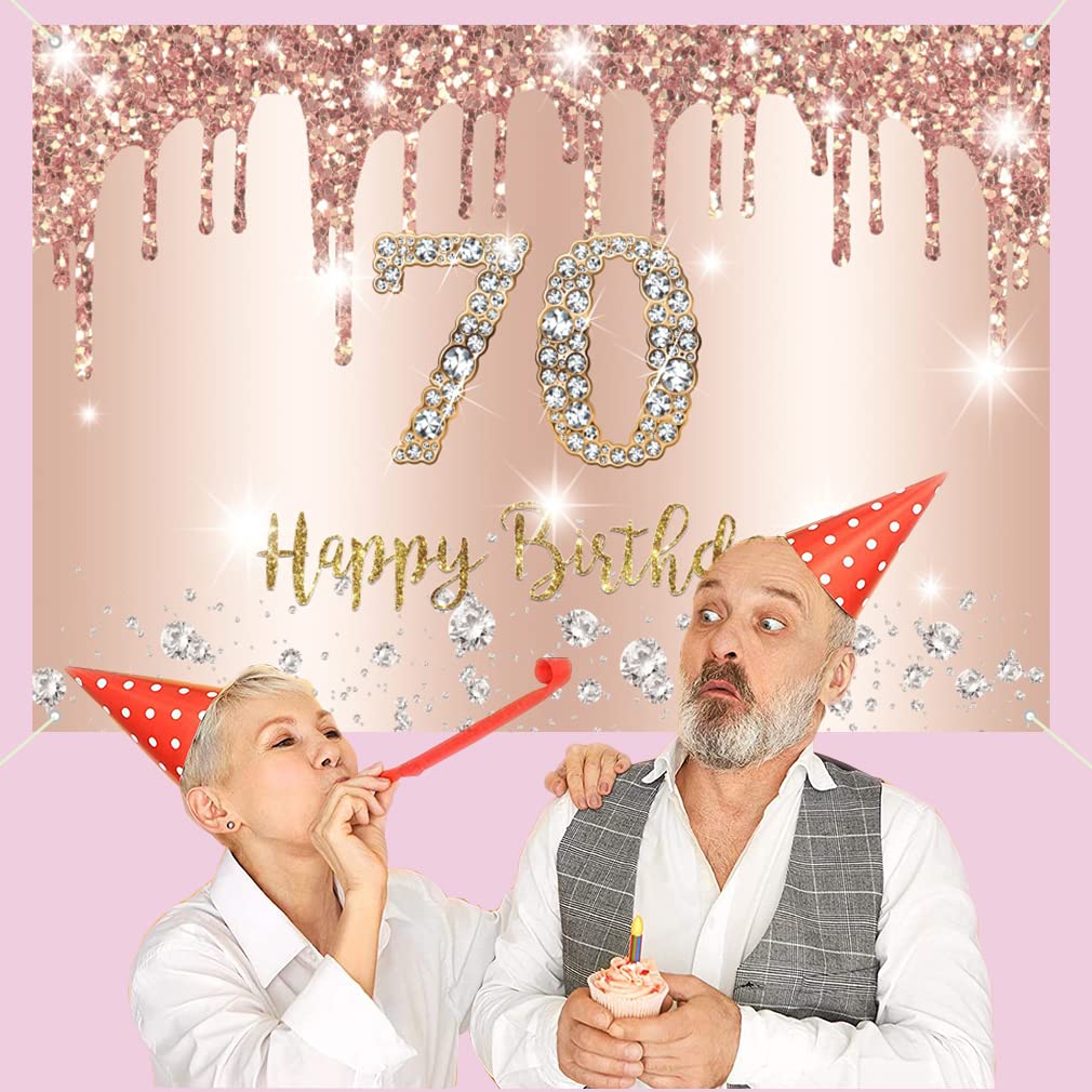 Happy 70th Birthday Banner – 150x90 Cm, Vinyl, Mit Glitzer-Elementen, Für Partys & Fotohintergrund