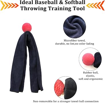 Baseball and Softball Towel Pitching Trainer for Consistent Form, Baseball Towel for Fastballs, Changeups & Curveballs, Improve Throwing Accuracy, Speed & Control, Portable Training Aid for Pitchers