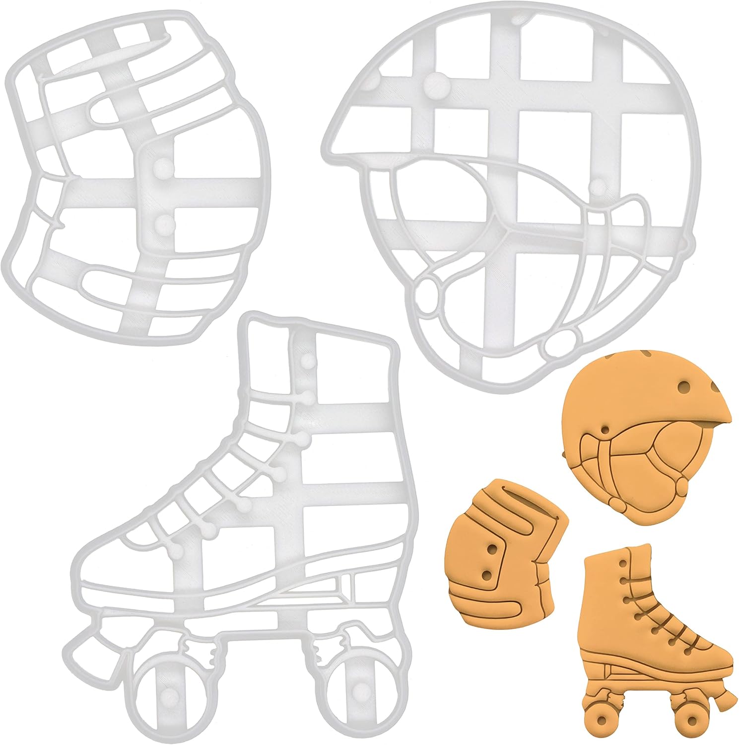 Set of 3 Roller Skating themed Cookie Cutters (Skate Helmet, Knee Pad, and Roller Skate), 3 pieces - Bakerlogy