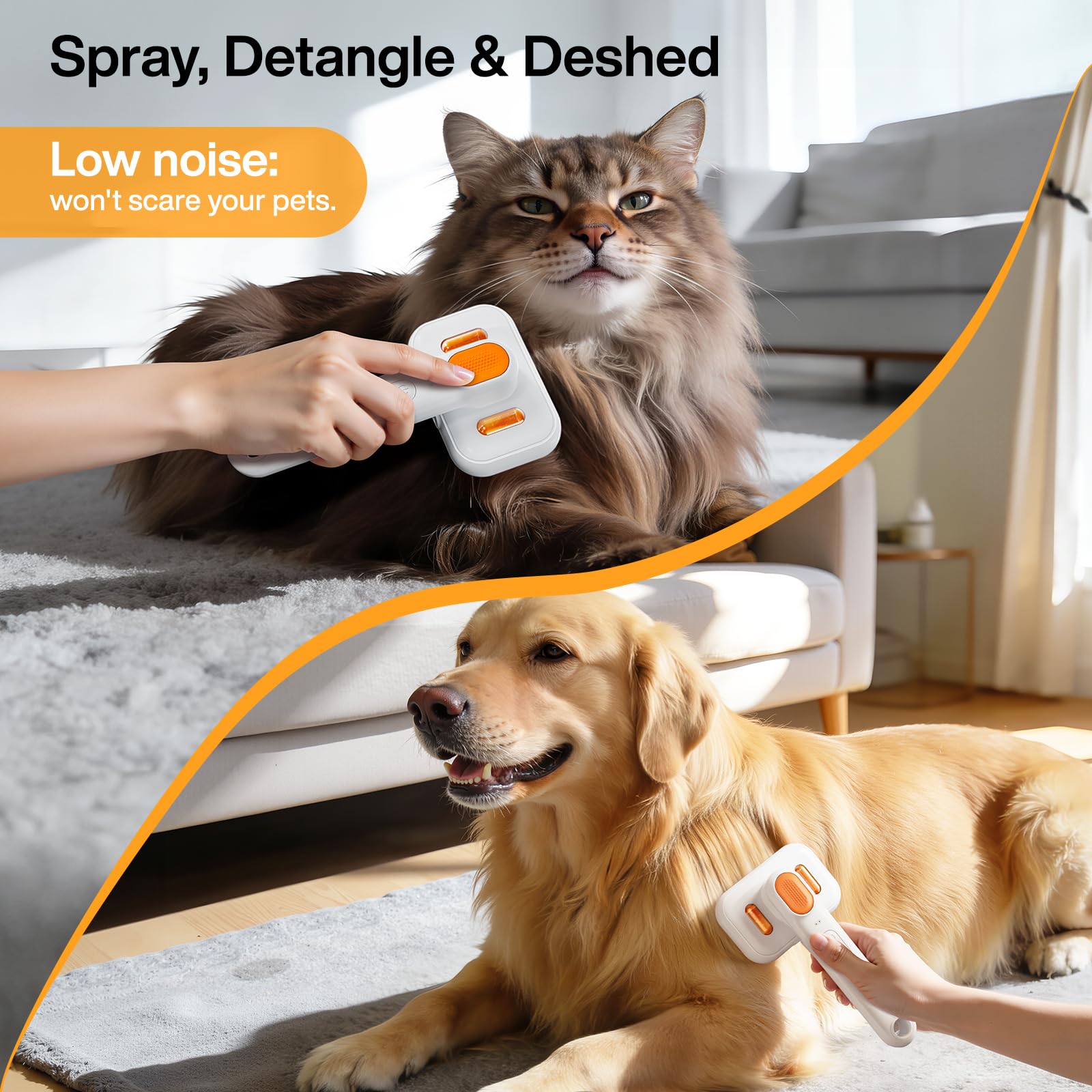 Spazzola a vapore per cani e gatti, spray silenzioso ad alta precisione a 2 marce, spazzola di bellezza a vapore 3 in 1, pettine spray autopulente, adatta per animali domestici a pelo lungo e a pelo