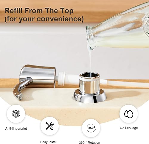 Miniatura 7 de GAGALIFE Dispensador de jabón integrado o dispensador de loción para fregadero de cocina, cabezal de bomba ABS cromado, con botella de jabón PET