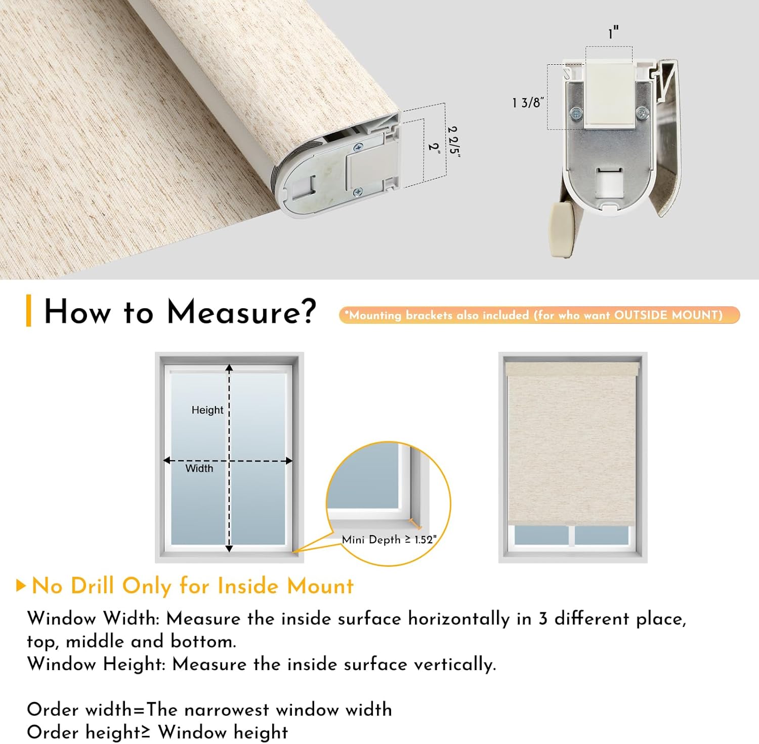 Persilux Smart Motorized Blinds with Remote, No Drill Automatic Roller Shades for Indoor Windows, Blackout Linen Fabric, Electric Blinds for Windows, Linen Cream C156BO-1, Custom Size 8 71eEPCbYAnL. AC SL1500