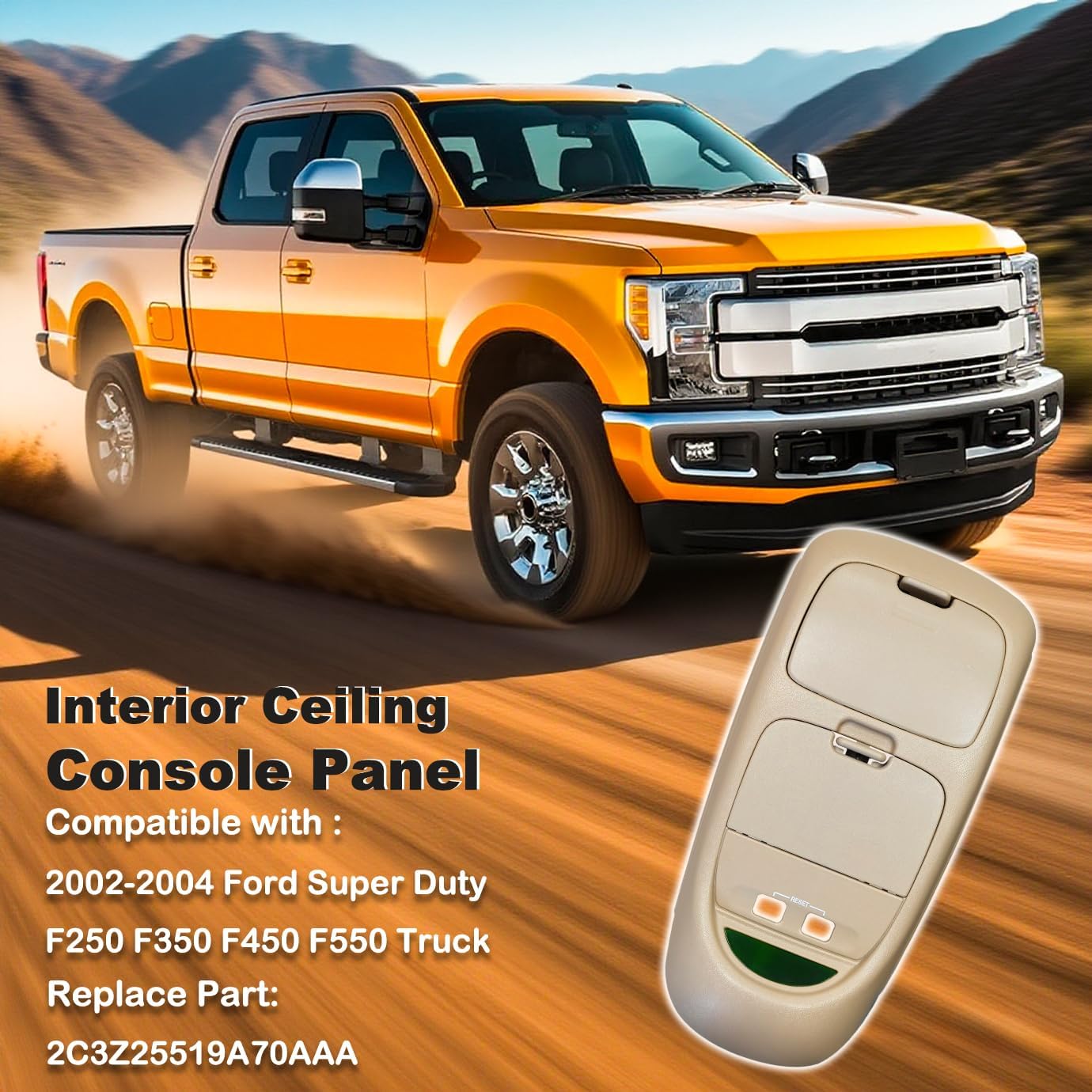 Overhead Console Assembly w/o Sunroof | Compatible with 2002-2004 Ford Super Duty F250 F350 F450 F550 Truck | Replaces 2C3Z-25519A70-AAB 2C3Z25519A70AAB Interior Ceiling Console Panel (TAN)