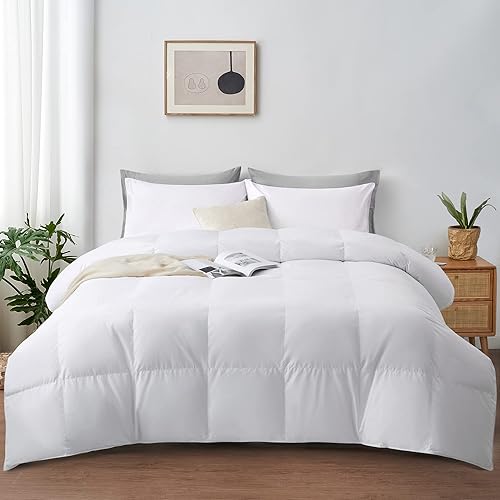 PEACE NEST Edredón de plumón ligero blanco tamaño Queen para todas las estaciones relleno de edredón 100 algodón a prueba de plumón edredón