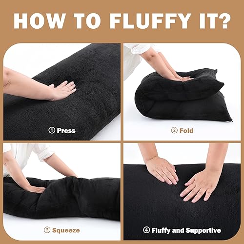 Vista 132 de DOWNCOOL Almohada grande de cuerpo completo, transpirable, para los que duermen de lado, suave, larga, para adultos, 20 x 54 pulgadas, color gris