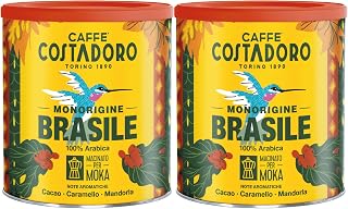 Costadoro Monorigine Brasile, Macinato per Moka e FIltro, 100% Arabica, 2 Latte Richiudibili da 250gr Cad, Profumo Tradizionale, Gusto Dolce ed Equilibrato, Qualità Superiore Made in Italy