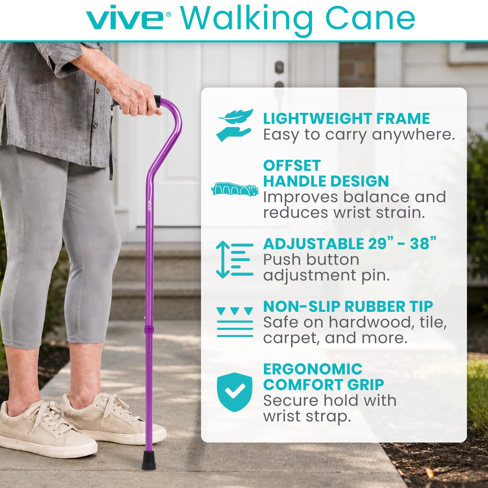 Vive Gehstock, verstellbar, für Damen und Herren, tragbar, versetzt, Balance-Gehstock, leicht und stabil, für Arthritis, ältere Menschen, Senioren und Behinderungen (schwarzer Schmetterling)