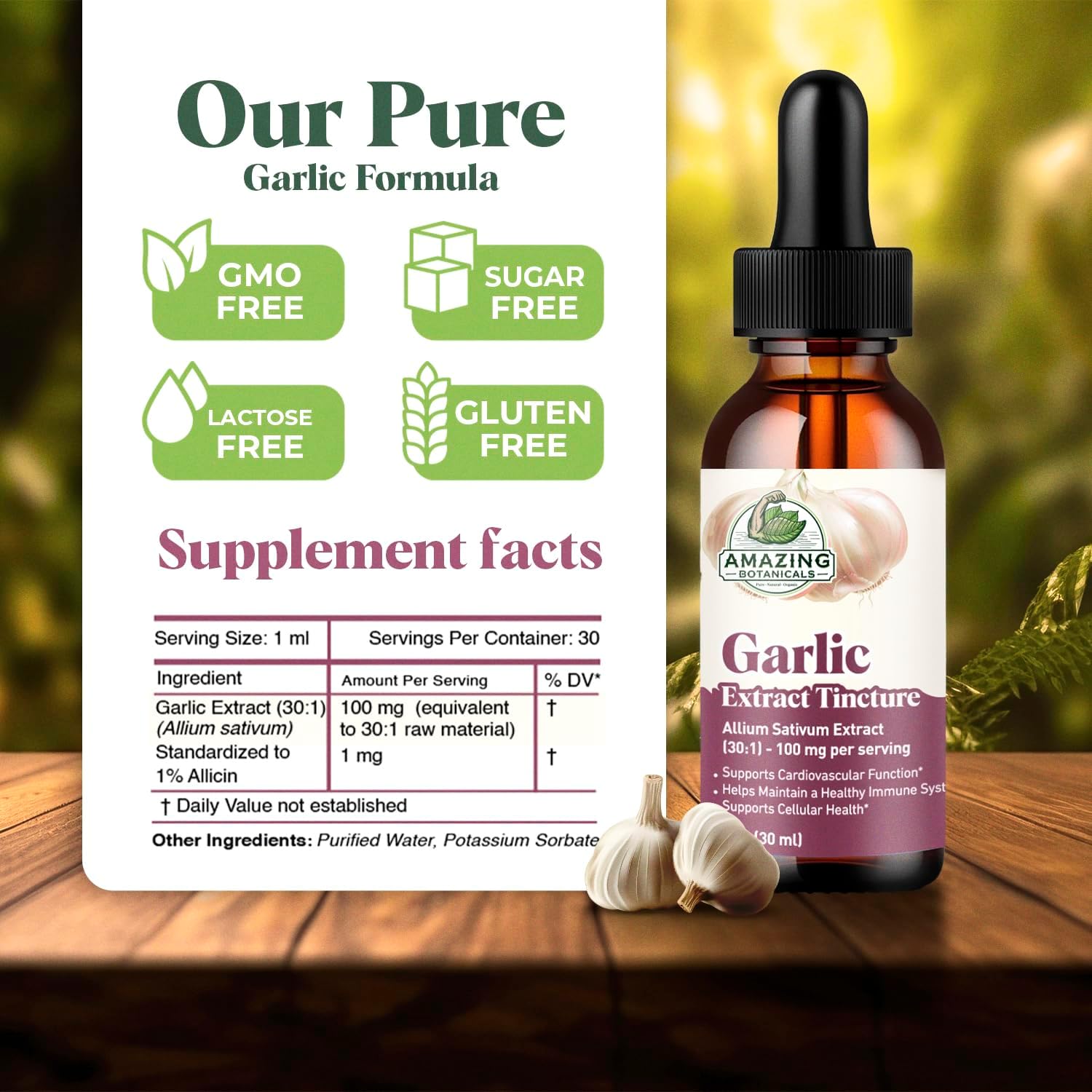 Amazing Botanicals Garlic Tincture – Allium Sativum Herbal Extract – High Potency Liquid Supplement – (1oz) - Image 3