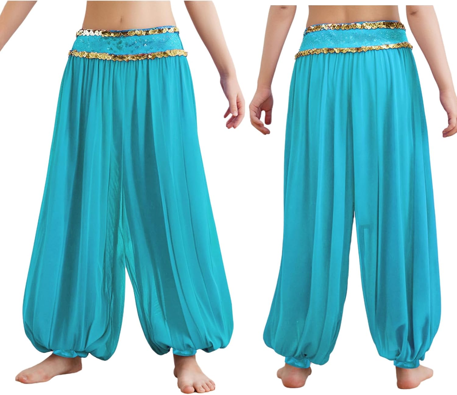 Big Girls Tribal Arabic Trousers Belly Dance Pants Shiny Fancy Dancewear Theme Party Harem Bloomers