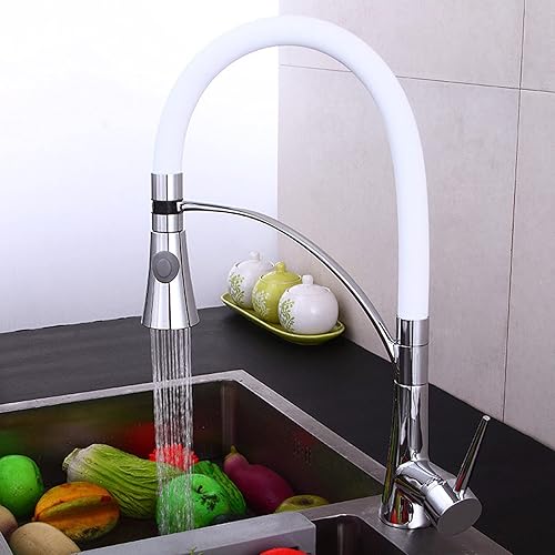 Miniatura 8 de Kitchen Faucet, Commercial High Arc Kitchen Sink Tap with Pull Down Sprayer Solid Brass Chrome Single Handle Single Hole Hot and Clod Water Mixer Tap