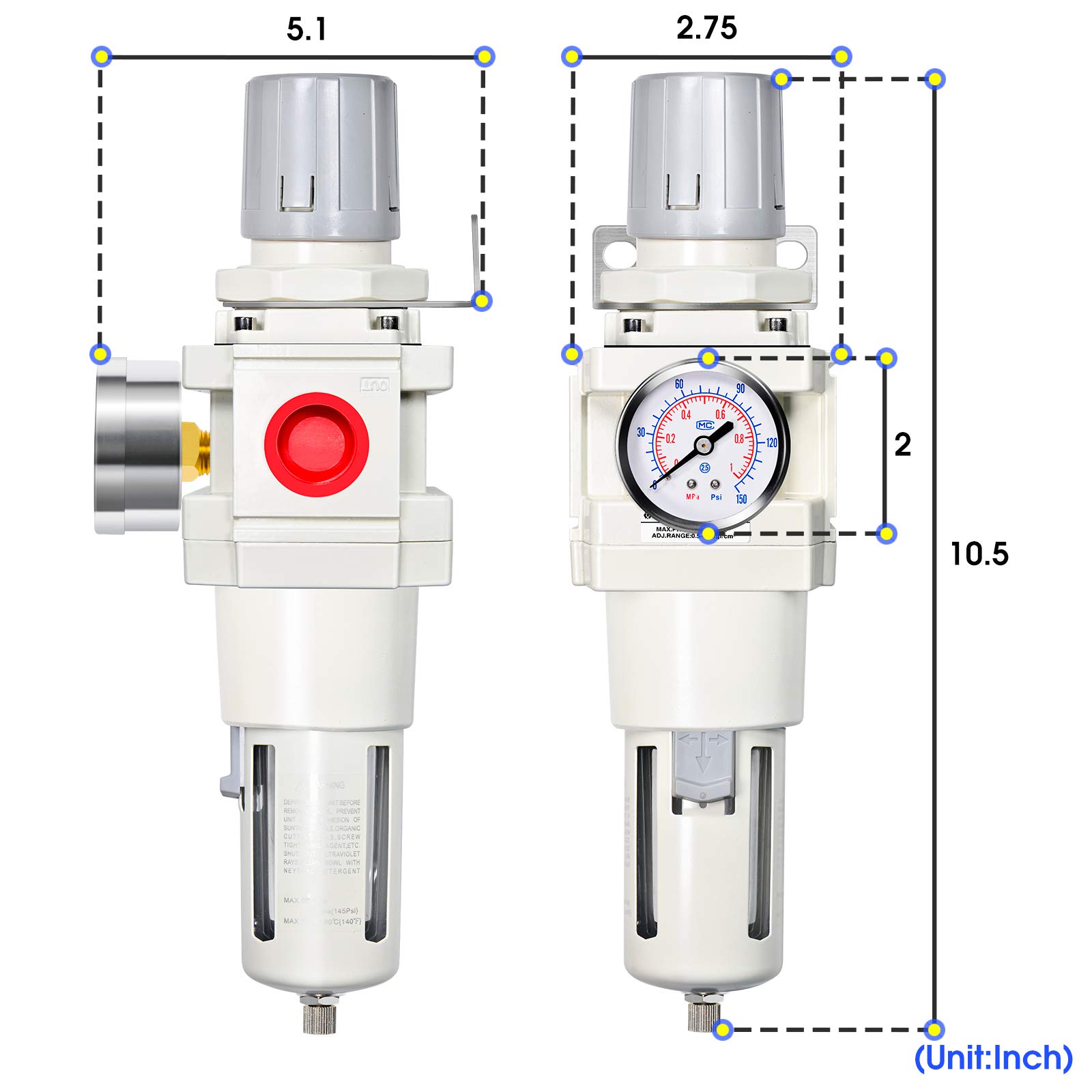 TAILONZ 3/4"NPT AW4000-06 Manual Drain Filter Regulator — Amazon image 2