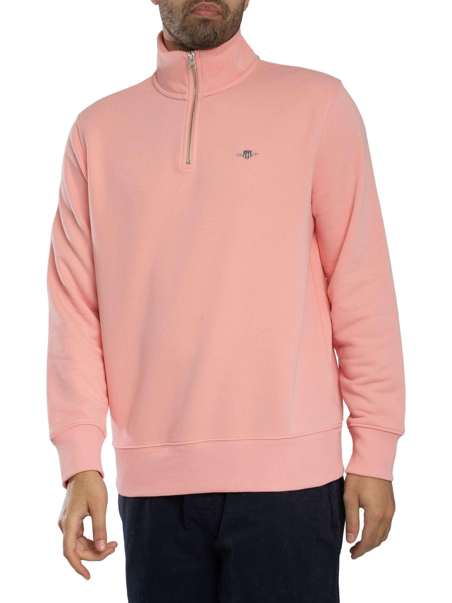 Gant Men's Bubblegum Pink Regular Shield 1/4 Zip Sweatshirt, L