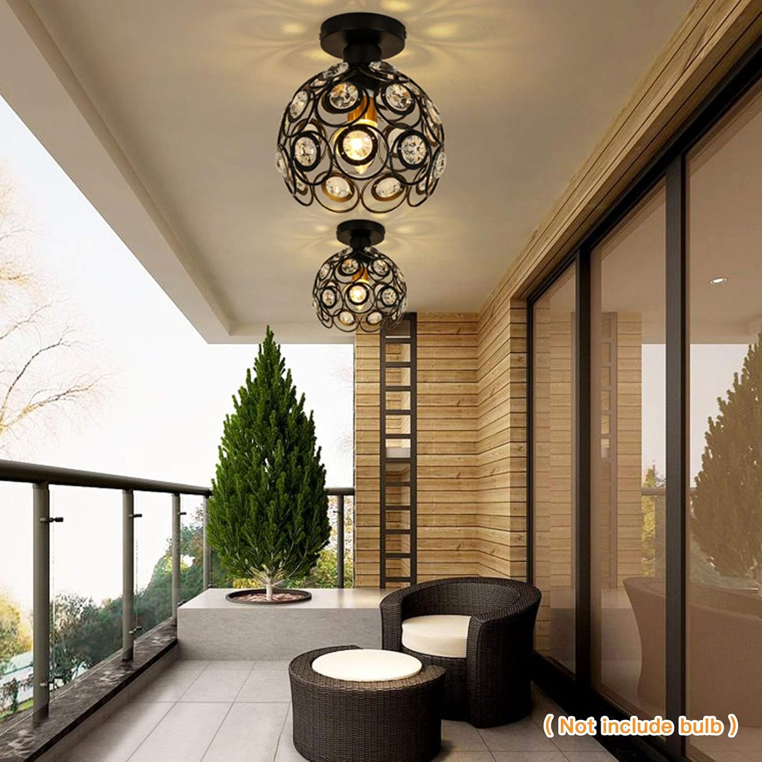 Black Mini Chandelier Light Fixture, Crystal Ceiling Light, Semi Flush Mount Hallway Lights, Small Metal Handmade Chandelier Lamp Covers for Hallway Foyer Entryway Closet Indoor Lighting