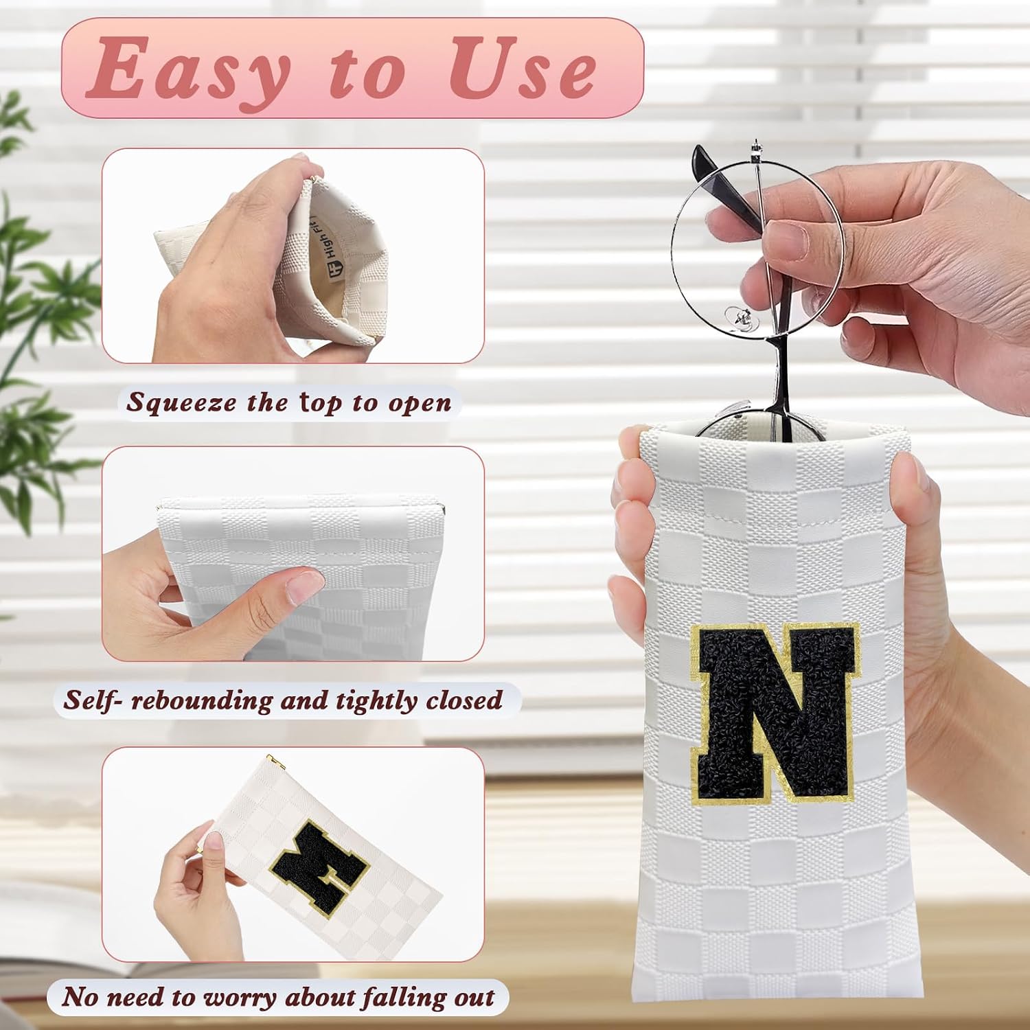 eyeglasses bag Soft Glasses bag, Portable Squeeze Top Initial Sunglasses Case Travel for Women Girls image 5