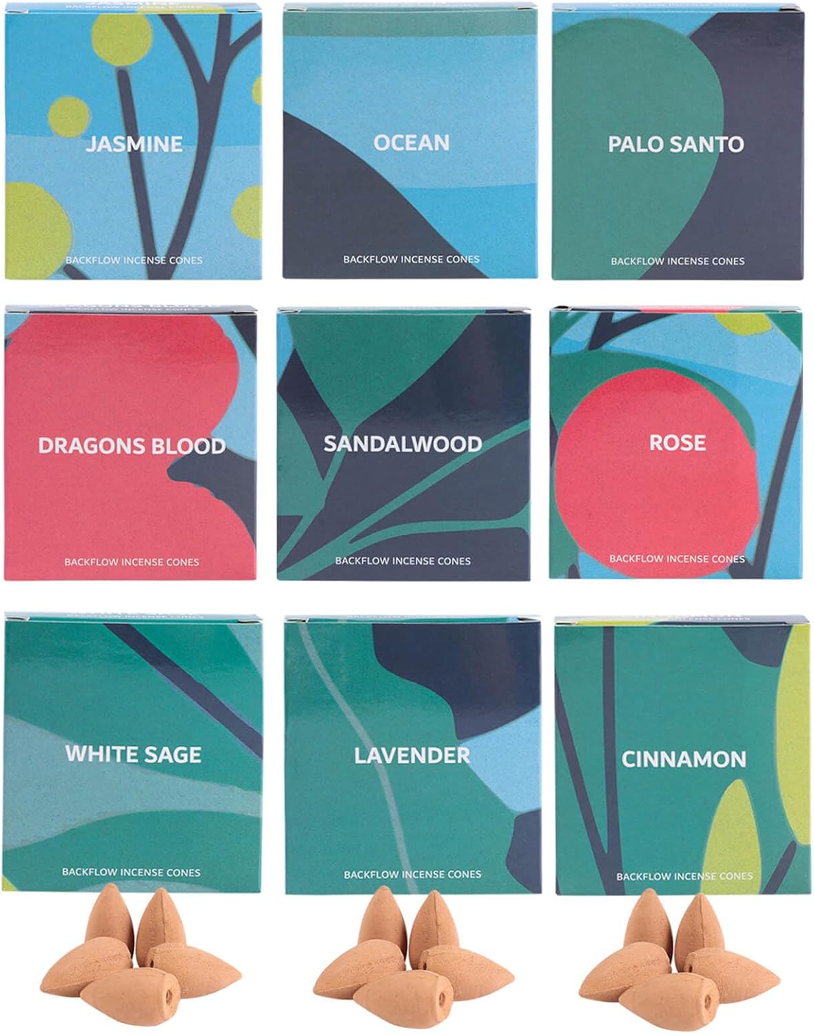 Backflow Incense Cones Variety Pack Set of 9 Scents Waterfall
