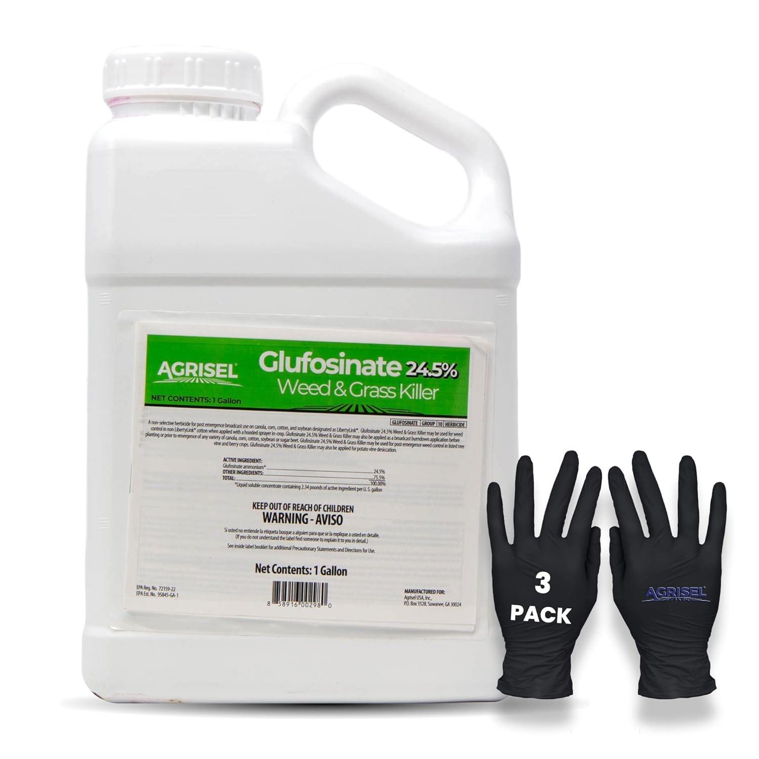Glufosinate Weed Killer, Post-Emergent, Conquers Stubborn Weeds from Leaf to Root, No Soil Residue, Pet Safe, Includes 3-Pack of Agrisel Protective Gloves, 32 Ounces