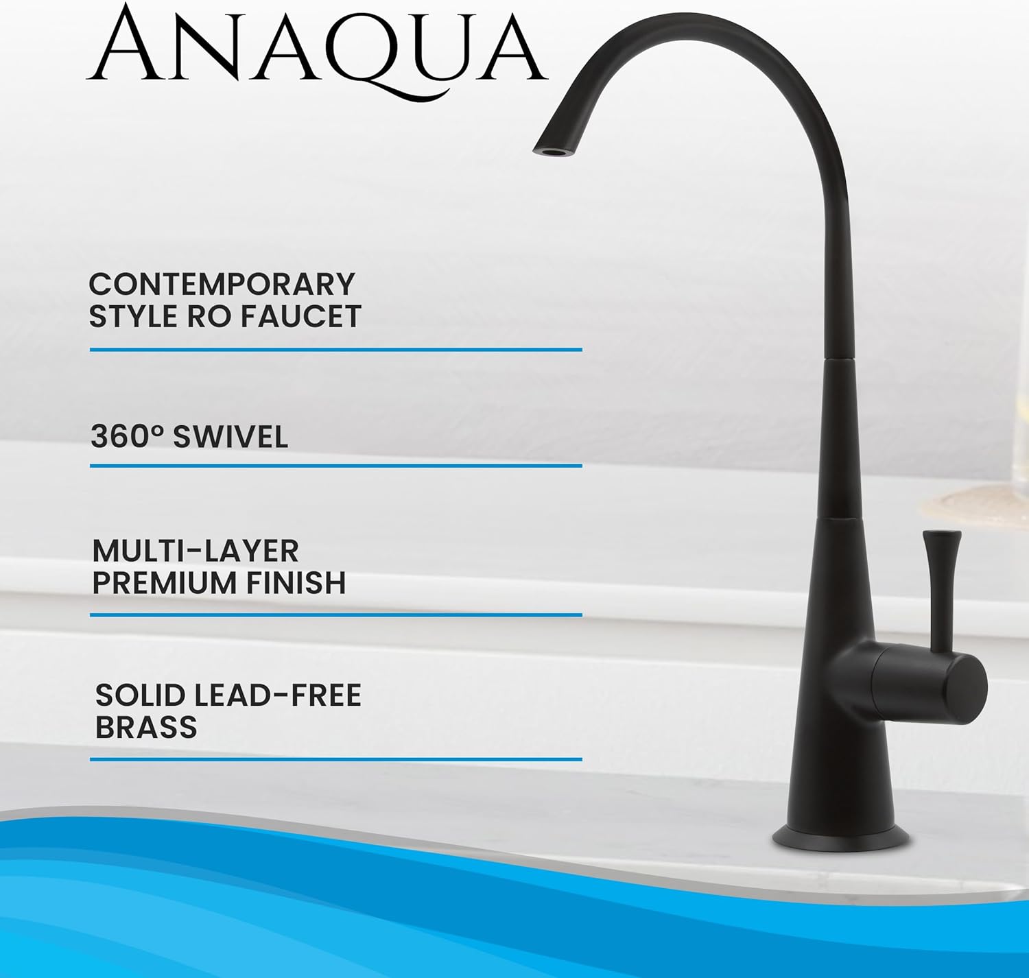 Metpure Airgap 3-Port Brass RO Faucet for Reverse Osmosis Drinking Water Systems. Features Pre-Installed Drain Tubes, Contemporary Design. Includes Wrench and Adapters. (Matte Black)