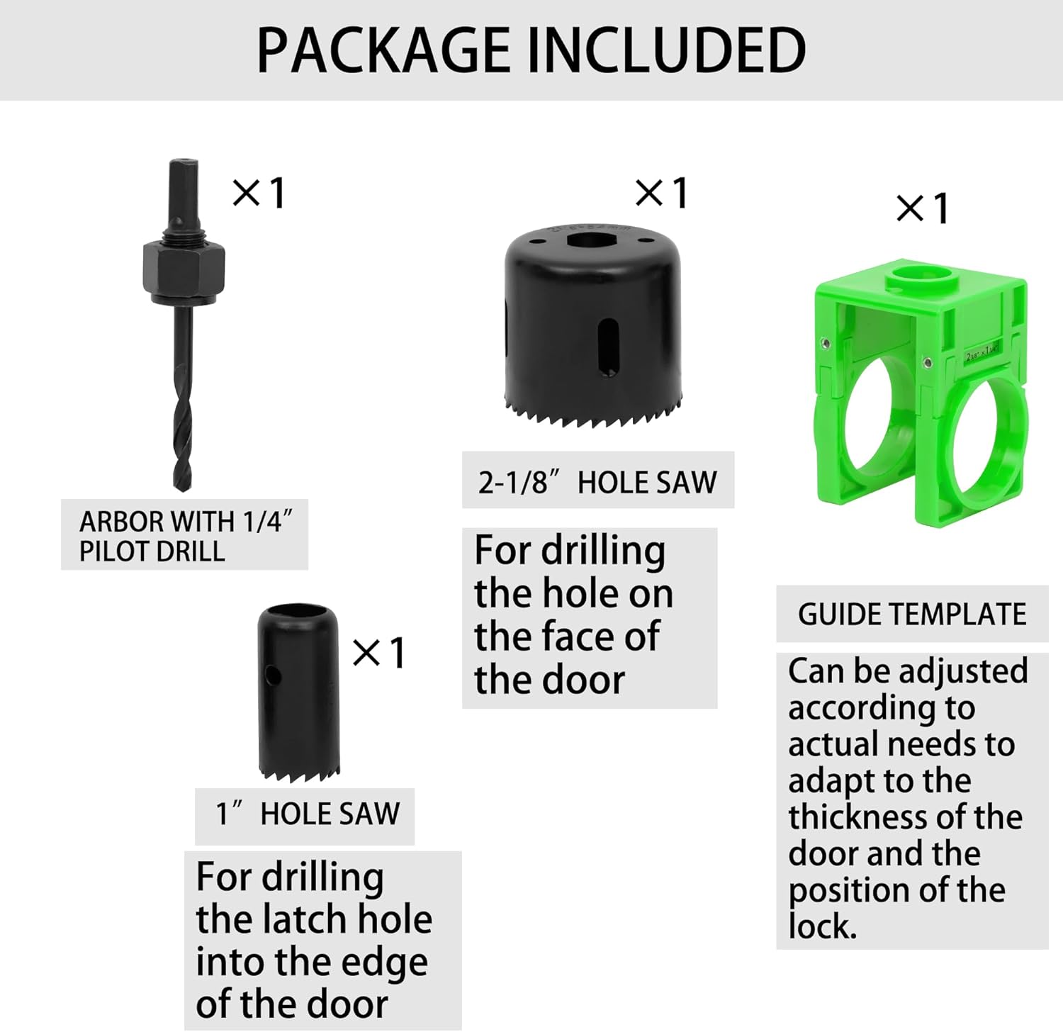 RKK Door Knob Hole Saw Kit, Deadbolt Installation Kit with Door Knob Jig Kit Door Lock Installation Kit Door Hole Drilling Kit for Wooden Doors (Green)