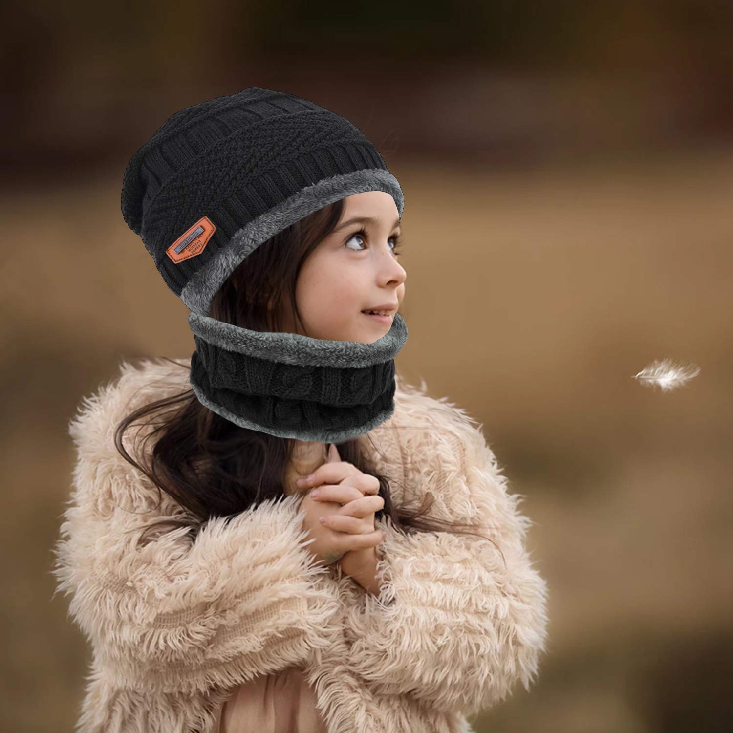 Conjunto de Bufanda Guantes y Gorro de Punto Invierno para Niños 2/3 Piezas Gorro Grueso Suave Cálido Esquí Forro Polar Niñas
