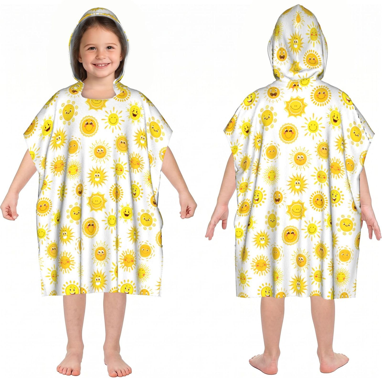 Noble Ren Smiling Sun Hooded Kids Beach Towels Girls Boys Swimming Coverings Towels Bath Towels, Bathrobes, And Ponchos Absorb Water Quickly And Dry Well