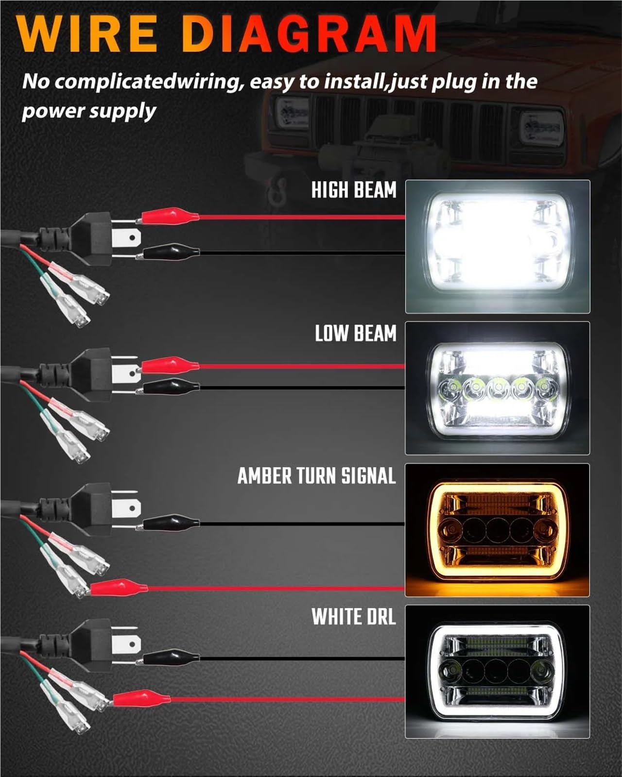 Head Lamp 7x6 5x7 Reflektory LED H6054 Z wysokimi światłami mijania i pomarańczowym kierunkowskazem Pasuje do Jeep Wrangler YJ Pasuje do Cherokee XJ(2PCS T002V)