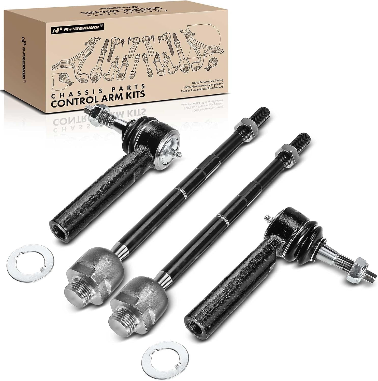 A-Premium Set of 4, Front Inner Outer Tie Rod End Kit, Compatible with Chevy & GMC & Cadillac - 2007-2014 - Silverado 1500, Tahoe, Suburban 1500, Avalanche, Sierra 1500, Yukon (XL), Escalade (ESV/EXT)