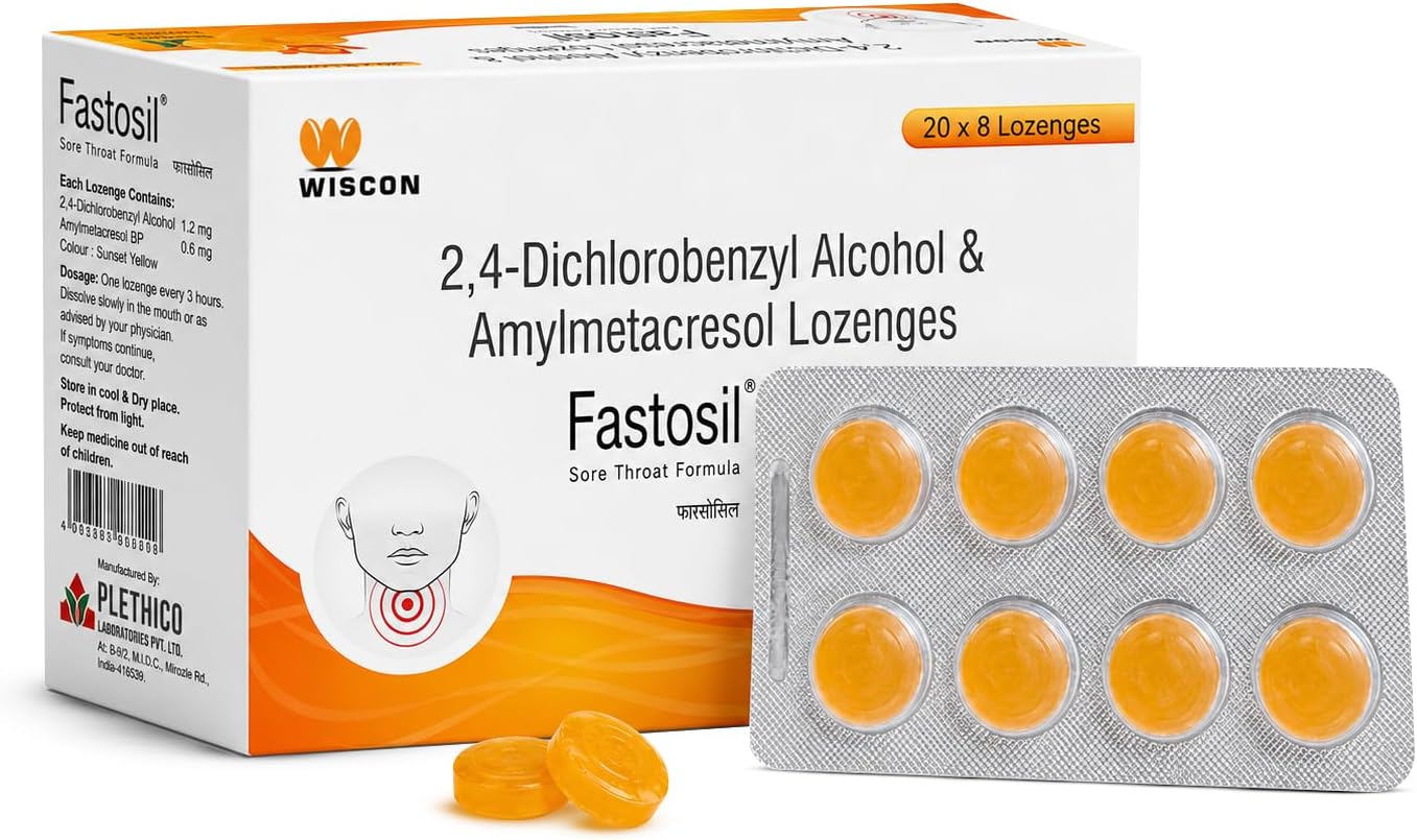 Fastosil Orange Lozenges Sore for throat (80 Lozenges) | Orange Flavour | Quick Relief from Sore Throat, Itchy Throat and Scratchy Throat | Anti Septic | cold cough tablets | Anti bacterial | Family pack